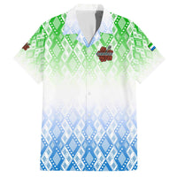 Sierra Leone Family Matching Off The Shoulder Long Sleeve Dress and Hawaiian Shirt with Tribal Chimpanzee Design and Green Blue Gradient Pattern