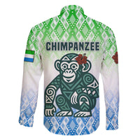 Sierra Leone Family Matching Off The Shoulder Long Sleeve Dress and Hawaiian Shirt with Tribal Chimpanzee Design and Green Blue Gradient Pattern