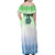 Sierra Leone Family Matching Off Shoulder Maxi Dress and Hawaiian Shirt with Tribal Chimpanzee Design and Green Blue Gradient Pattern