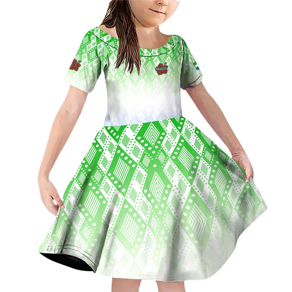 Sierra Leone Family Matching Off Shoulder Short Dress and Hawaiian Shirt with Tribal Chimpanzee Design and Green Blue Gradient Pattern