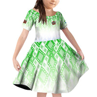 Sierra Leone Family Matching Off Shoulder Short Dress and Hawaiian Shirt with Tribal Chimpanzee Design and Green Blue Gradient Pattern