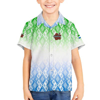 Sierra Leone Family Matching Puletasi and Hawaiian Shirt with Tribal Chimpanzee Design and Green Blue Gradient Pattern