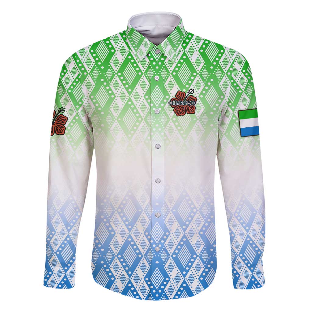 Sierra Leone Family Matching Short Sleeve Bodycon Dress and Hawaiian Shirt with Tribal Chimpanzee Design and Green Blue Gradient Pattern