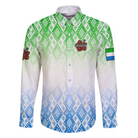 Sierra Leone Family Matching Summer Maxi Dress and Hawaiian Shirt with Tribal Chimpanzee Design and Green Blue Gradient Pattern