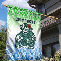 Sierra Leone Garden Flag with Tribal Chimpanzee Design and Green Blue Gradient Pattern
