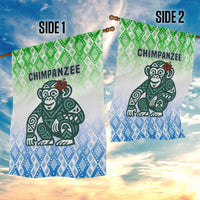 Sierra Leone Garden Flag with Tribal Chimpanzee Design and Green Blue Gradient Pattern