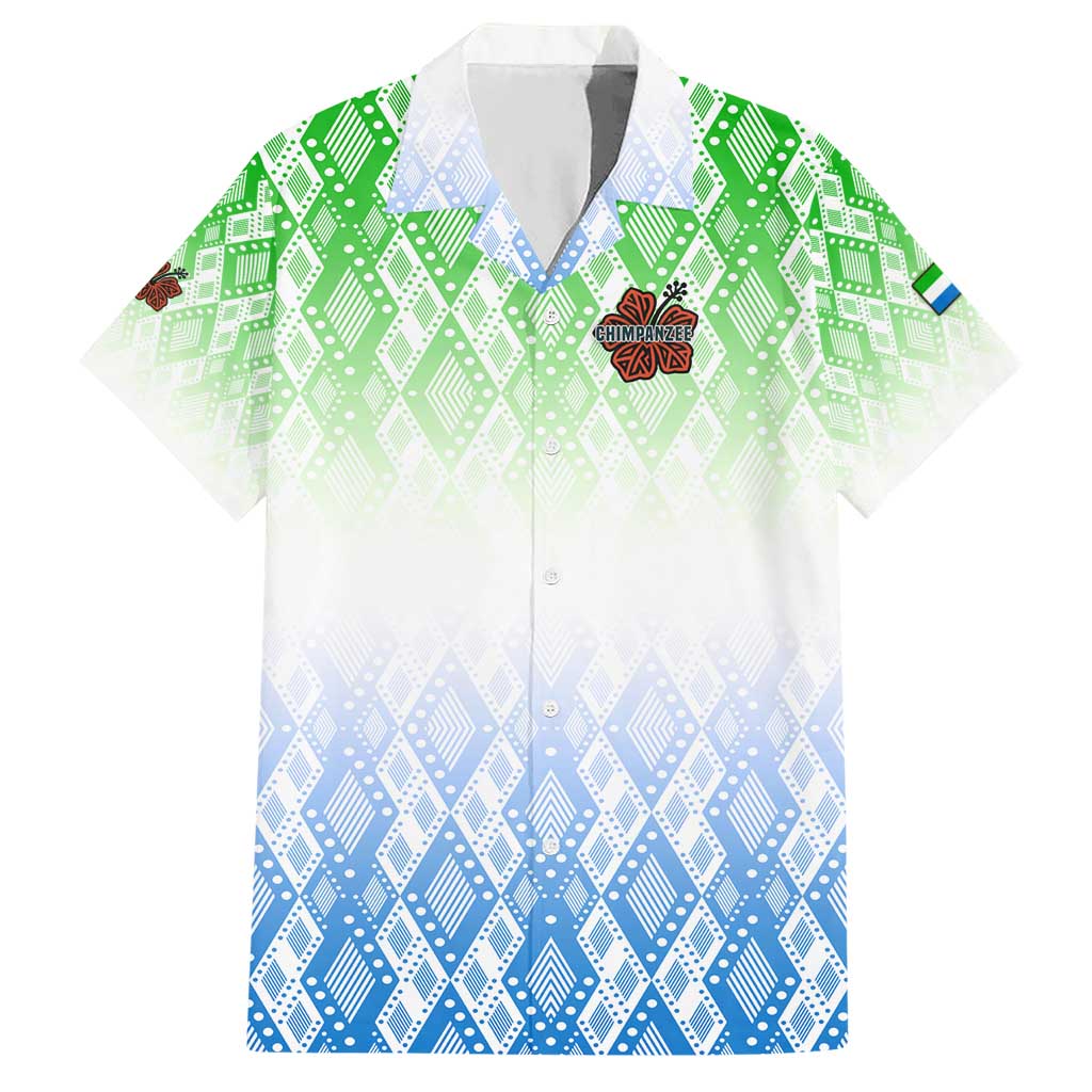 Sierra Leone Hawaiian Shirt with Tribal Chimpanzee Design and Green Blue Gradient Pattern