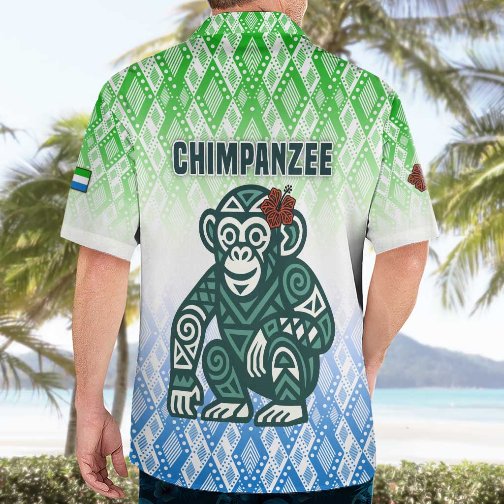 Sierra Leone Hawaiian Shirt with Tribal Chimpanzee Design and Green Blue Gradient Pattern