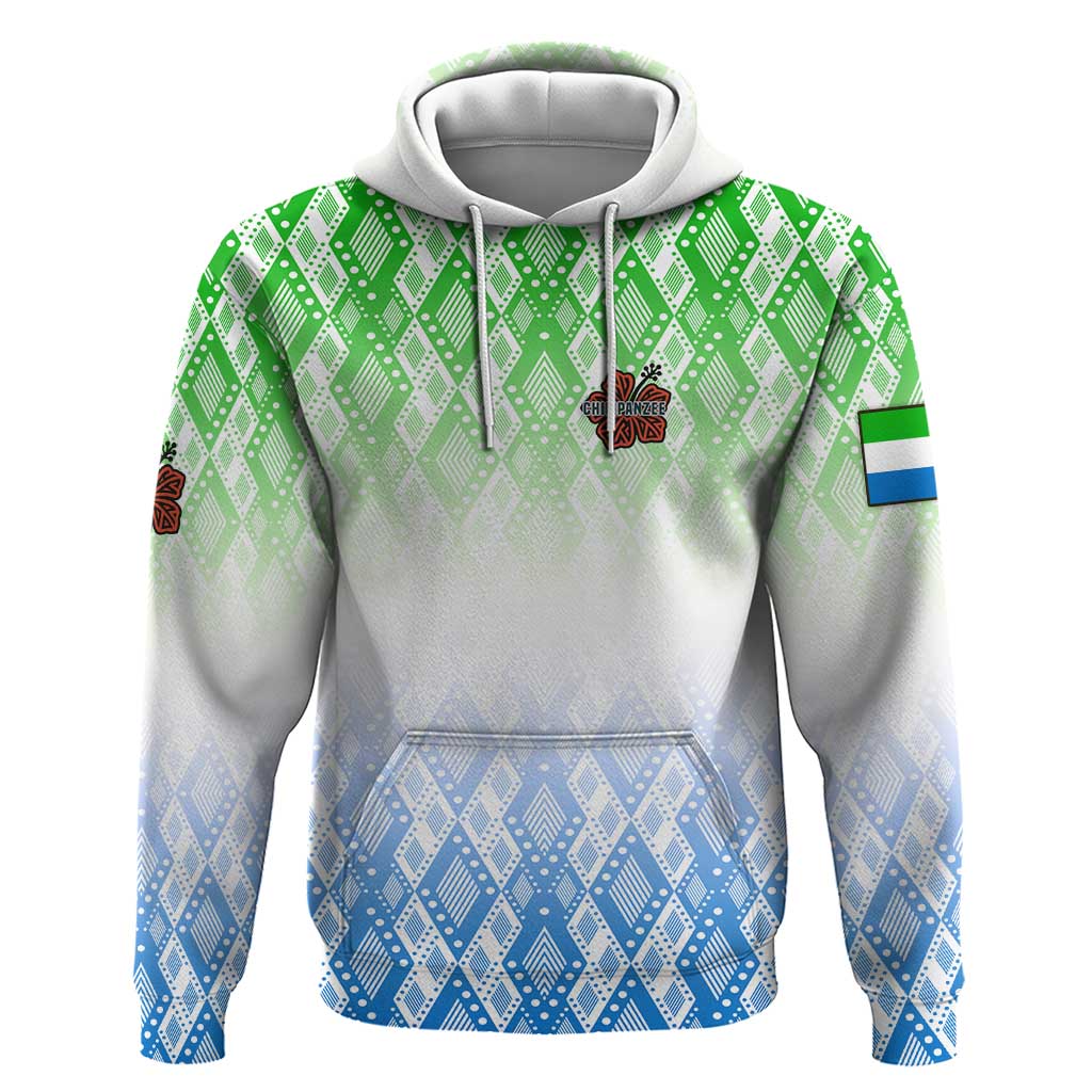 Sierra Leone Hoodie with Tribal Chimpanzee Design and Green Blue Gradient Pattern