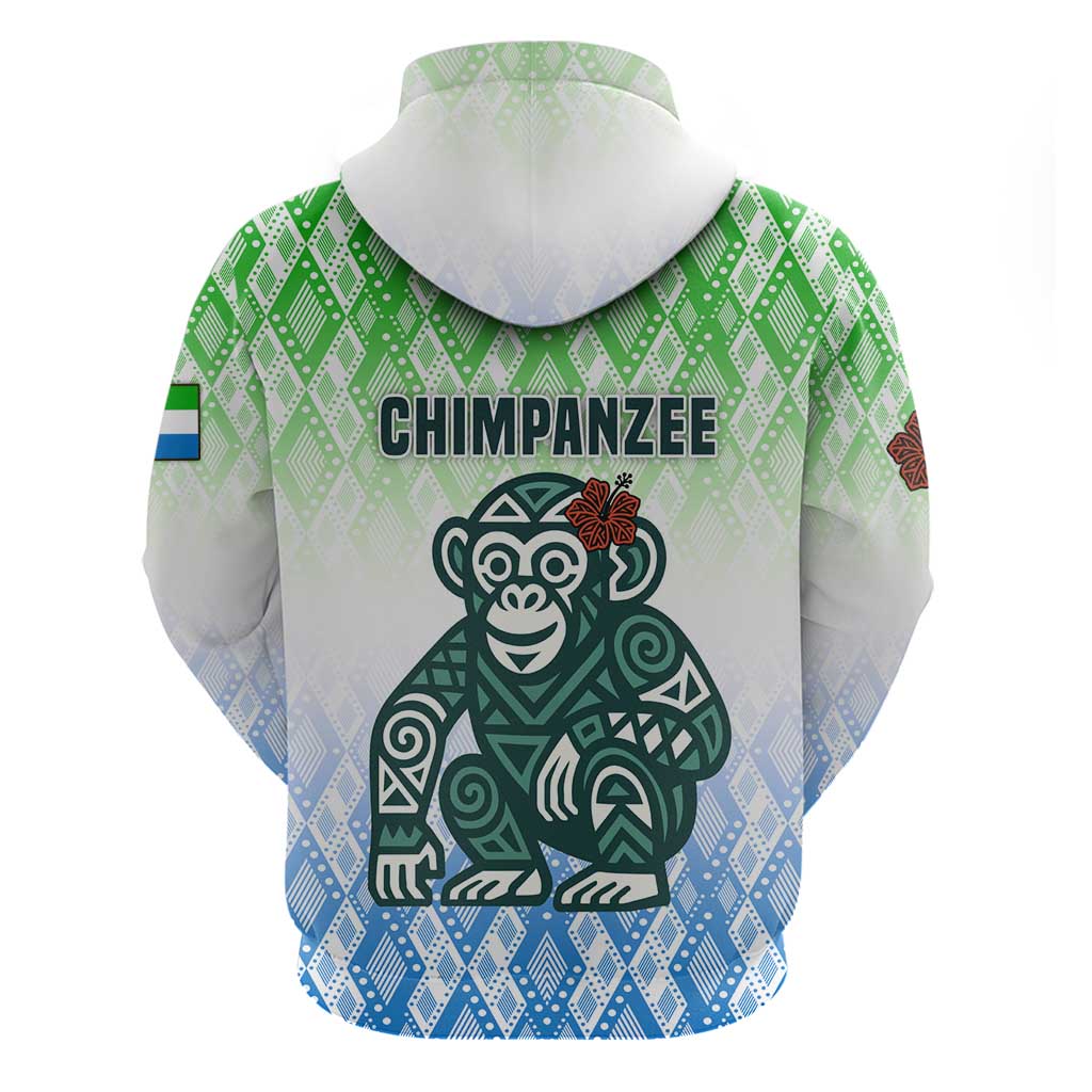 Sierra Leone Hoodie with Tribal Chimpanzee Design and Green Blue Gradient Pattern