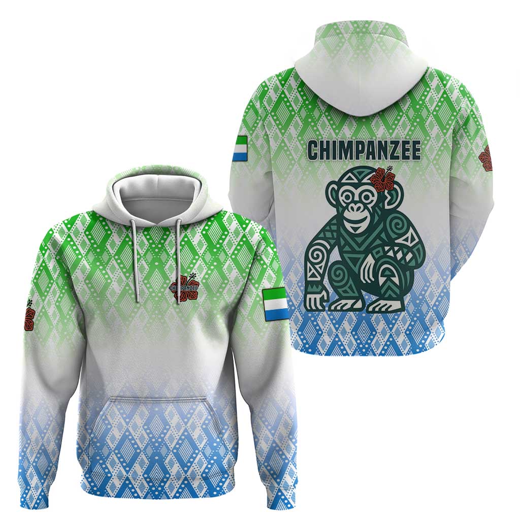 Sierra Leone Hoodie with Tribal Chimpanzee Design and Green Blue Gradient Pattern