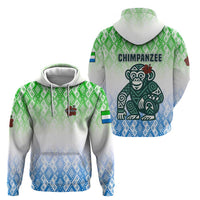 Sierra Leone Hoodie with Tribal Chimpanzee Design and Green Blue Gradient Pattern