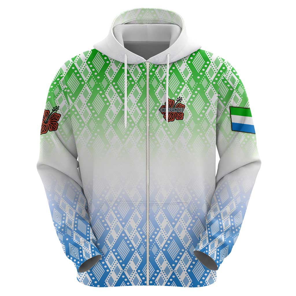 Sierra Leone Hoodie with Tribal Chimpanzee Design and Green Blue Gradient Pattern