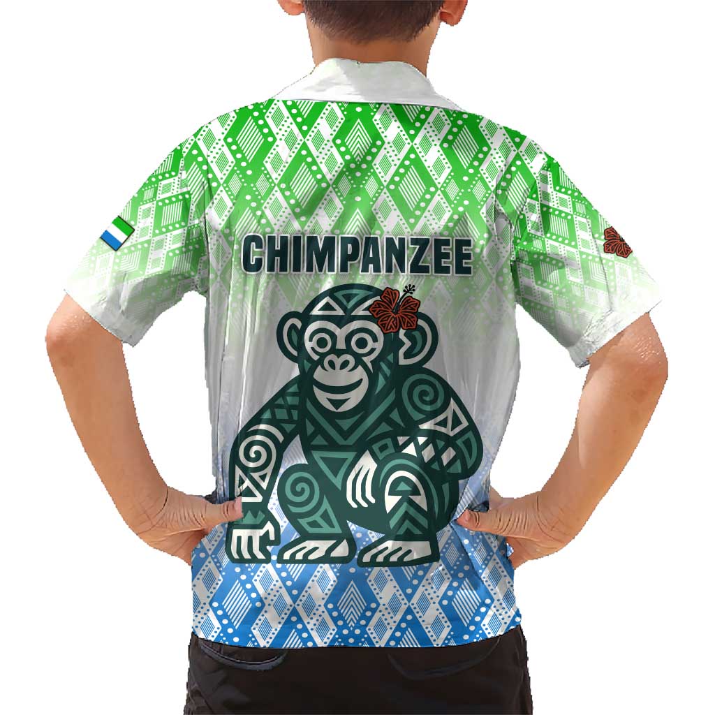 Sierra Leone Kid Hawaiian Shirt with Tribal Chimpanzee Design and Green Blue Gradient Pattern