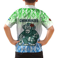 Sierra Leone Kid Hawaiian Shirt with Tribal Chimpanzee Design and Green Blue Gradient Pattern