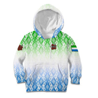 Sierra Leone Kid Hoodie with Tribal Chimpanzee Design and Green Blue Gradient Pattern