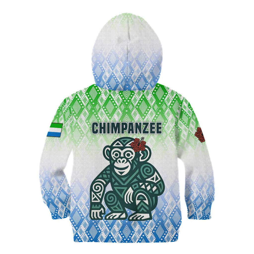 Sierra Leone Kid Hoodie with Tribal Chimpanzee Design and Green Blue Gradient Pattern