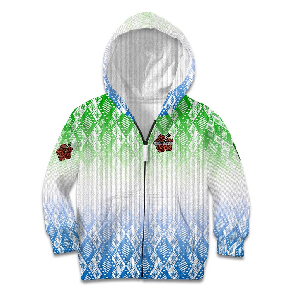 Sierra Leone Kid Hoodie with Tribal Chimpanzee Design and Green Blue Gradient Pattern