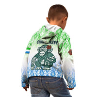 Sierra Leone Kid Hoodie with Tribal Chimpanzee Design and Green Blue Gradient Pattern