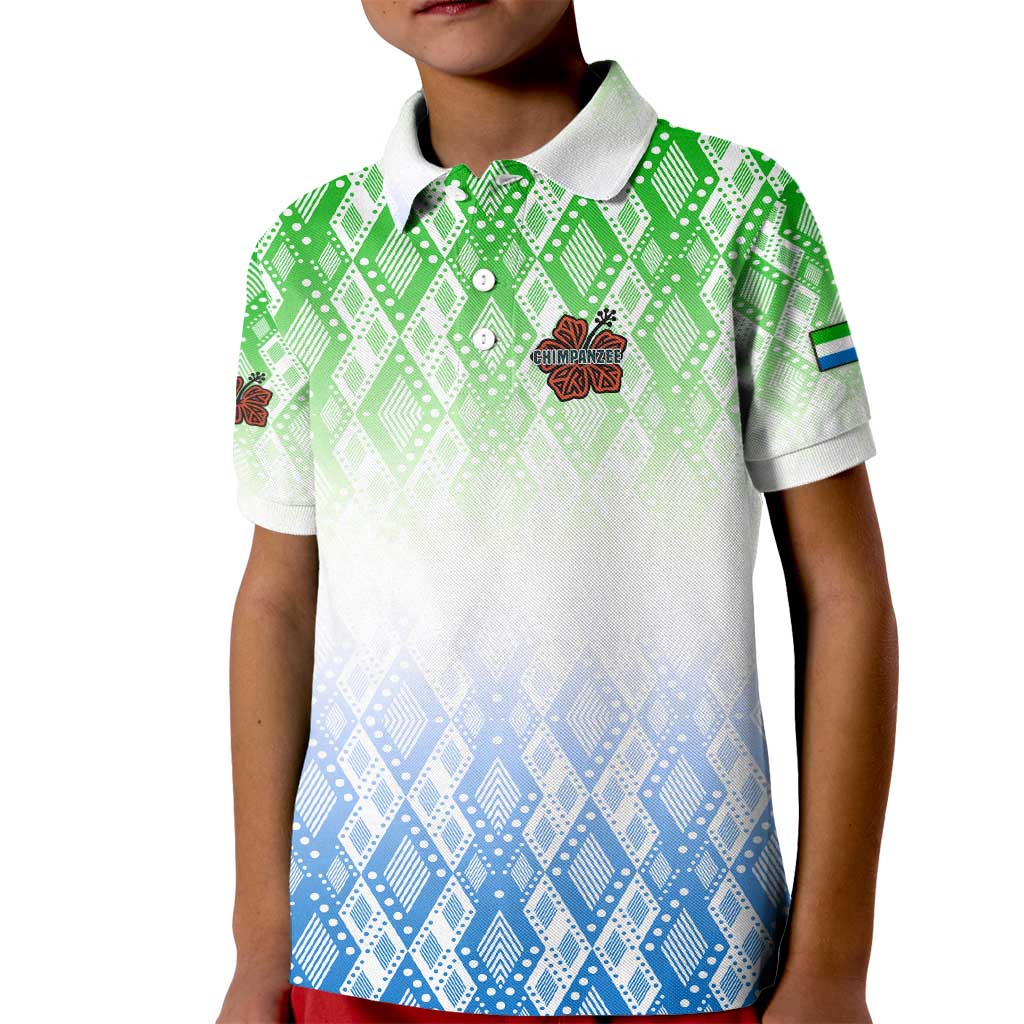 Sierra Leone Kid Polo Shirt with Tribal Chimpanzee Design and Green Blue Gradient Pattern