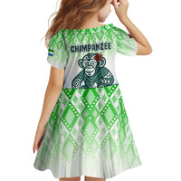 Sierra Leone Kid Short Sleeve Dress with Tribal Chimpanzee Design and Green Blue Gradient Pattern