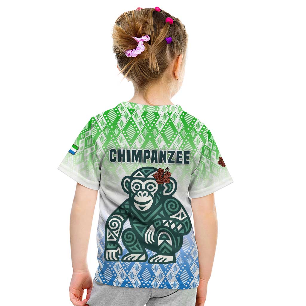 Sierra Leone Kid T Shirt with Tribal Chimpanzee Design and Green Blue Gradient Pattern