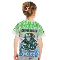 Sierra Leone Kid T Shirt with Tribal Chimpanzee Design and Green Blue Gradient Pattern