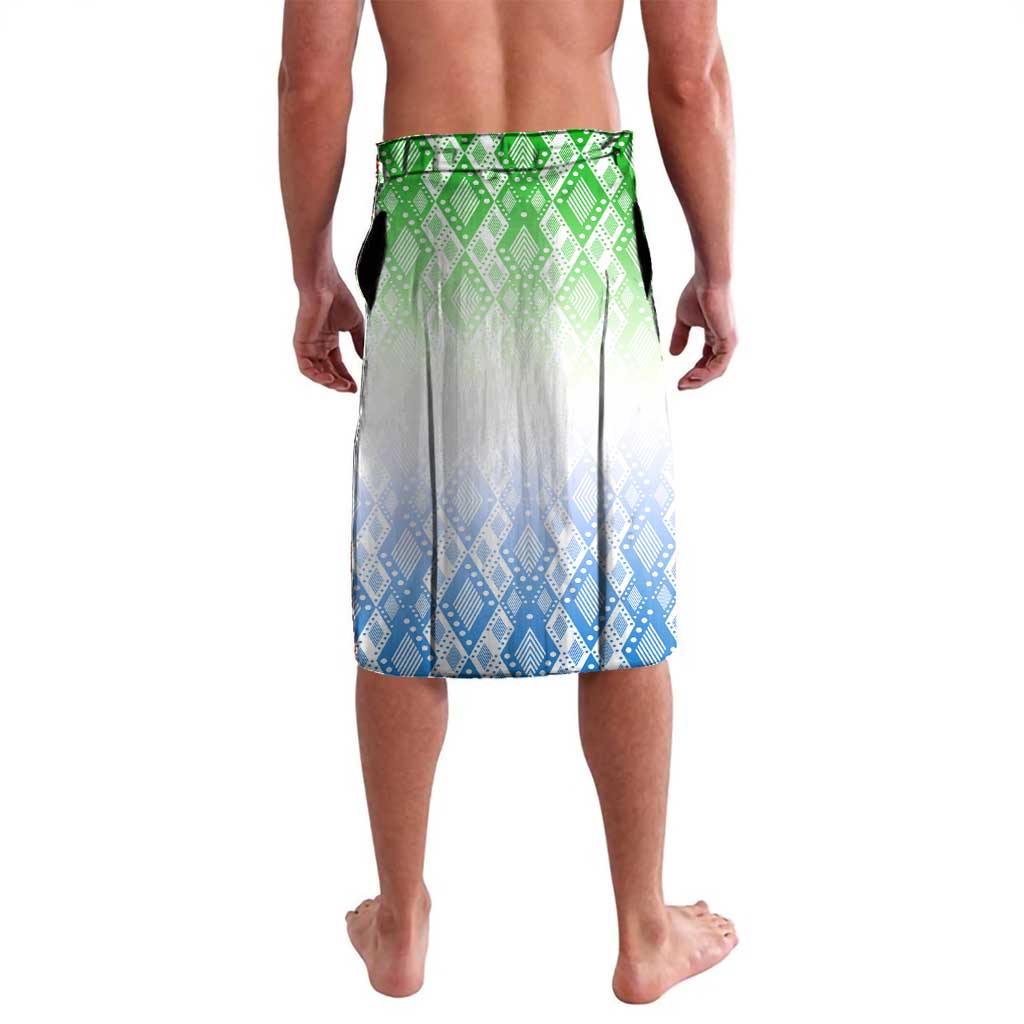 Sierra Leone Lavalava with Tribal Chimpanzee Design and Green Blue Gradient Pattern