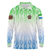 Sierra Leone Long Sleeve Polo Shirt with Tribal Chimpanzee Design and Green Blue Gradient Pattern