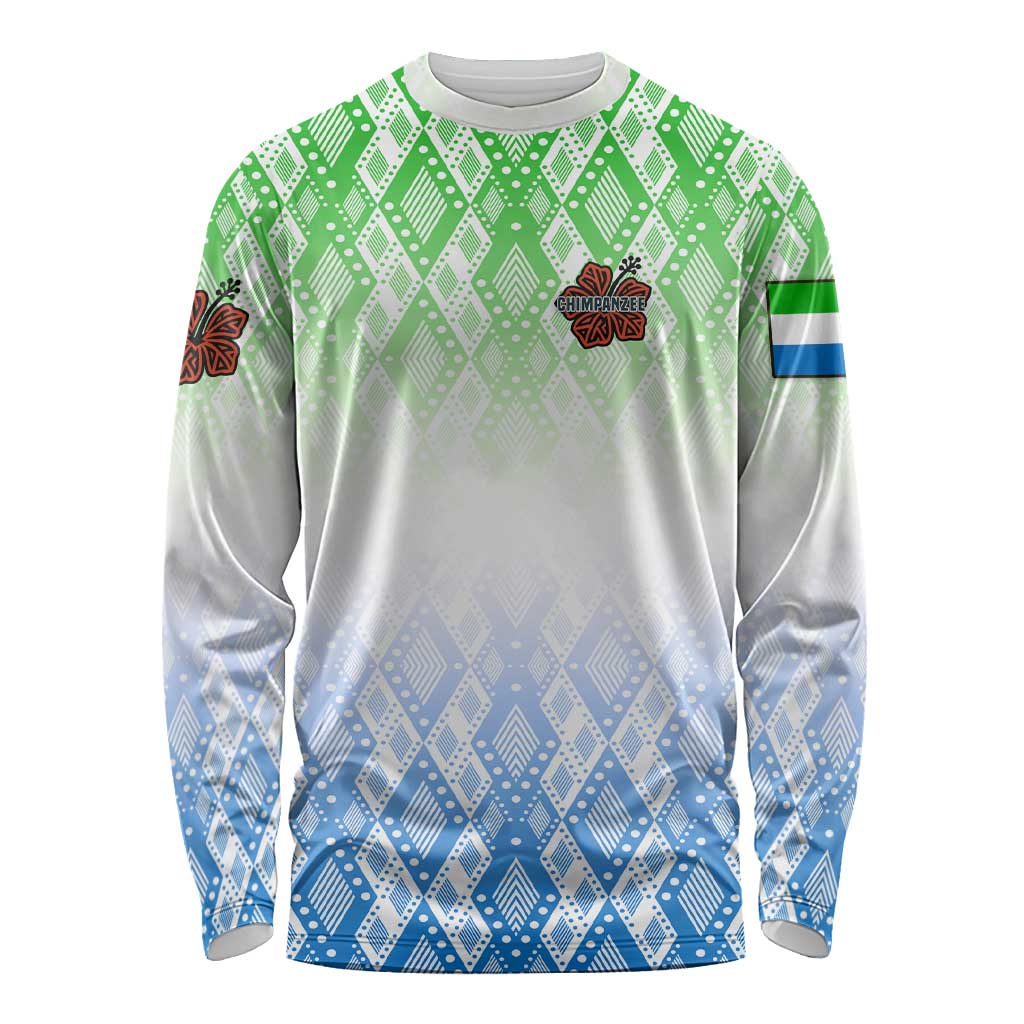 Sierra Leone Long Sleeve Shirt with Tribal Chimpanzee Design and Green Blue Gradient Pattern