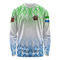 Sierra Leone Long Sleeve Shirt with Tribal Chimpanzee Design and Green Blue Gradient Pattern