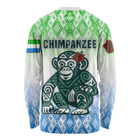 Sierra Leone Long Sleeve Shirt with Tribal Chimpanzee Design and Green Blue Gradient Pattern