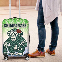 Sierra Leone Luggage Cover with Tribal Chimpanzee Design and Green Blue Gradient Pattern