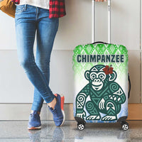 Sierra Leone Luggage Cover with Tribal Chimpanzee Design and Green Blue Gradient Pattern
