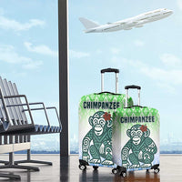 Sierra Leone Luggage Cover with Tribal Chimpanzee Design and Green Blue Gradient Pattern