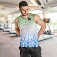 Sierra Leone Men Tank Top with Tribal Chimpanzee Design and Green Blue Gradient Pattern