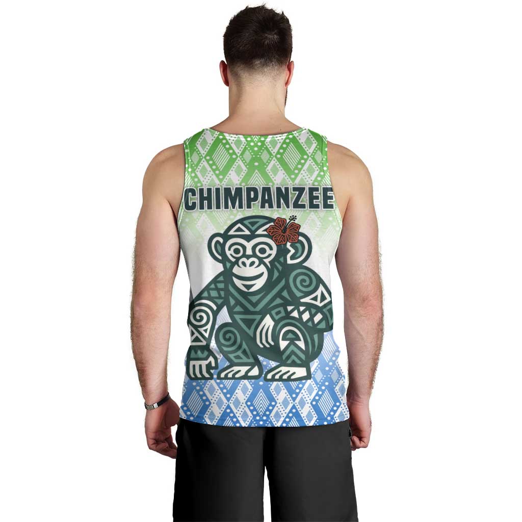 Sierra Leone Men Tank Top with Tribal Chimpanzee Design and Green Blue Gradient Pattern