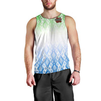 Sierra Leone Men Tank Top with Tribal Chimpanzee Design and Green Blue Gradient Pattern