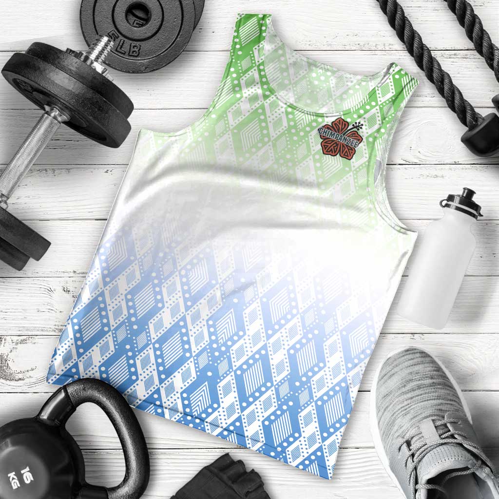 Sierra Leone Men Tank Top with Tribal Chimpanzee Design and Green Blue Gradient Pattern