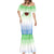 Sierra Leone Mermaid Dress with Tribal Chimpanzee Design and Green Blue Gradient Pattern