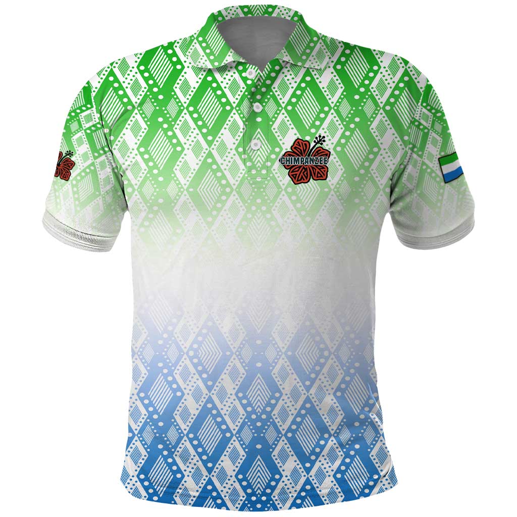 Sierra Leone Polo Shirt with Tribal Chimpanzee Design and Green Blue Gradient Pattern
