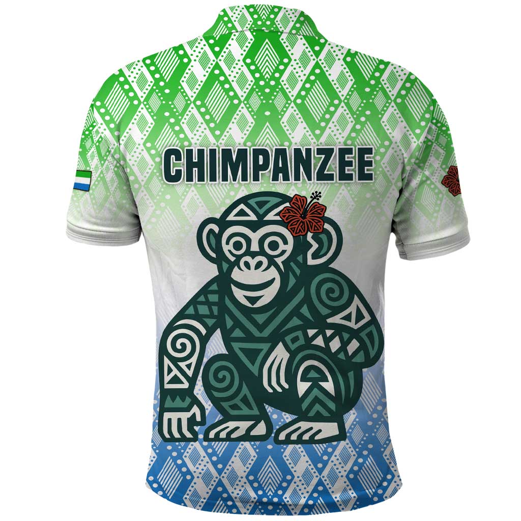 Sierra Leone Polo Shirt with Tribal Chimpanzee Design and Green Blue Gradient Pattern