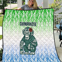 Sierra Leone Quilt with Tribal Chimpanzee Design and Green Blue Gradient Pattern