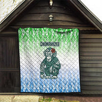 Sierra Leone Quilt with Tribal Chimpanzee Design and Green Blue Gradient Pattern