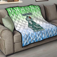 Sierra Leone Quilt with Tribal Chimpanzee Design and Green Blue Gradient Pattern