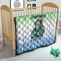 Sierra Leone Quilt with Tribal Chimpanzee Design and Green Blue Gradient Pattern