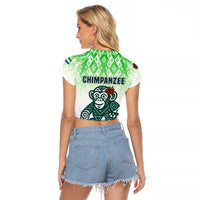 Sierra Leone Raglan Cropped T Shirt with Tribal Chimpanzee Design and Green Blue Gradient Pattern
