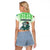 Sierra Leone Raglan Cropped T Shirt with Tribal Chimpanzee Design and Green Blue Gradient Pattern