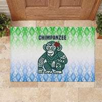 Sierra Leone Rubber Doormat with Tribal Chimpanzee Design and Green Blue Gradient Pattern