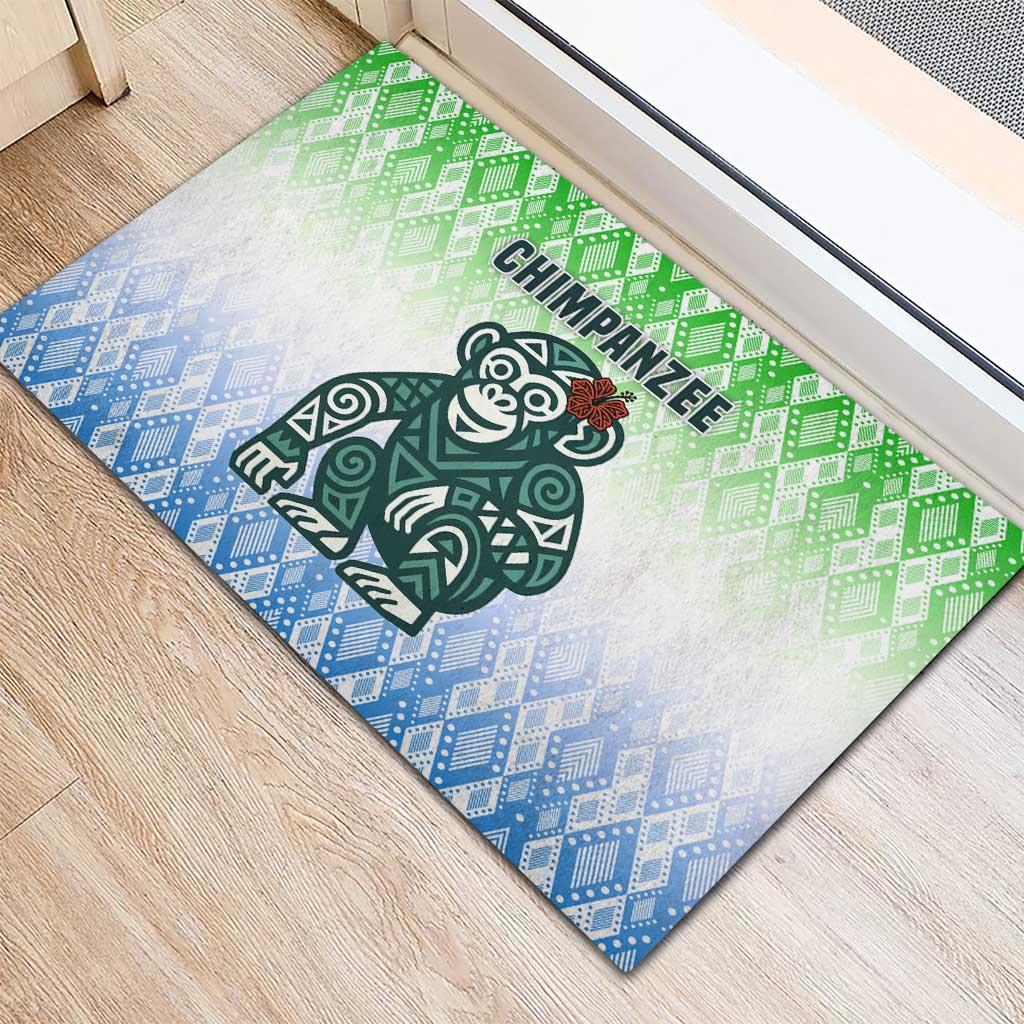 Sierra Leone Rubber Doormat with Tribal Chimpanzee Design and Green Blue Gradient Pattern